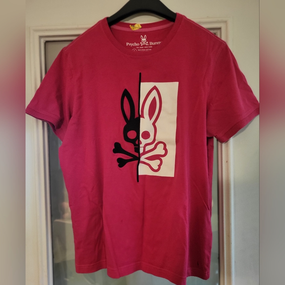Psycho Bunny‎ Kids Pink Graphic Split Logo 100 Pima Cotton Size 5 Short Sleeve